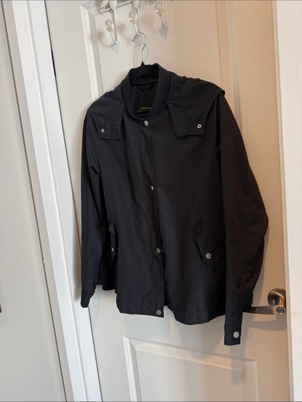Zara Black Windbreaker Jacket with Hooded Yoke